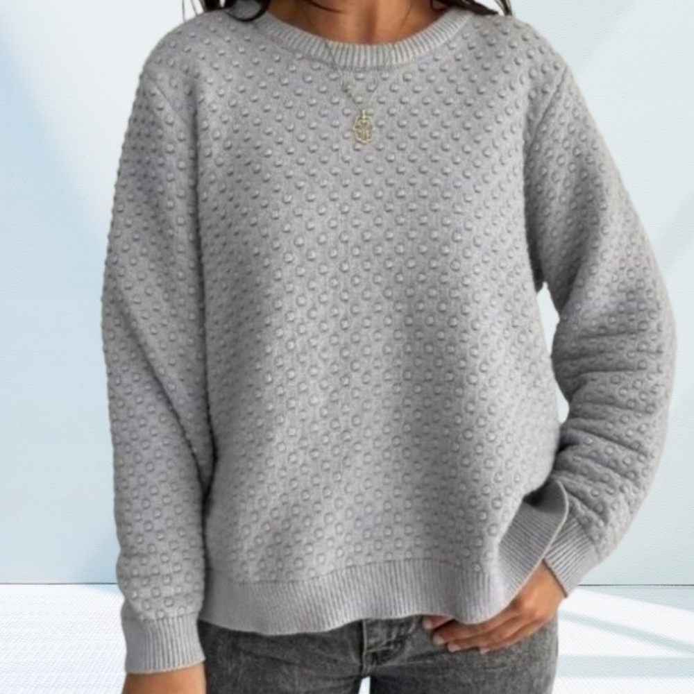 ModCloth Gray Bubble Dotted Honeycomb Crewneck Cozy Textured Crewneck Sweater
